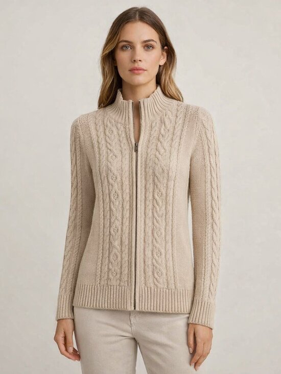 L.L. Bean Sweaters - L.L.Bean cotton cable knit sweater mock neck full-length zipper  Size Medium